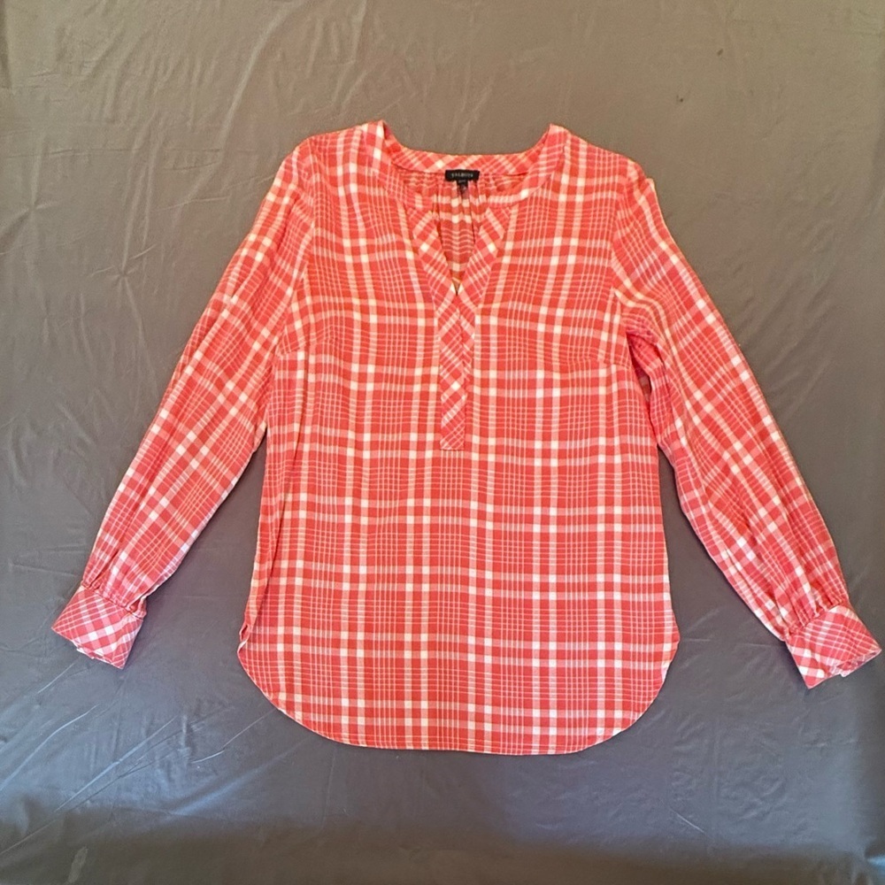 NWOT Talbots Women's Band Collar Red Plaid Tunic Blouse Size XS MSRP $79 - Picture 3 of 9
